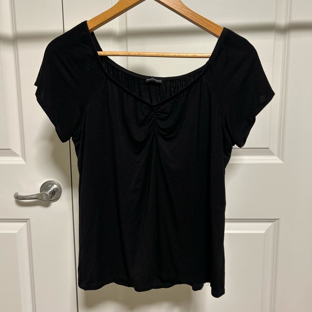Paraphrase Black Women's Short Sleeve Blouse with Pinched Front